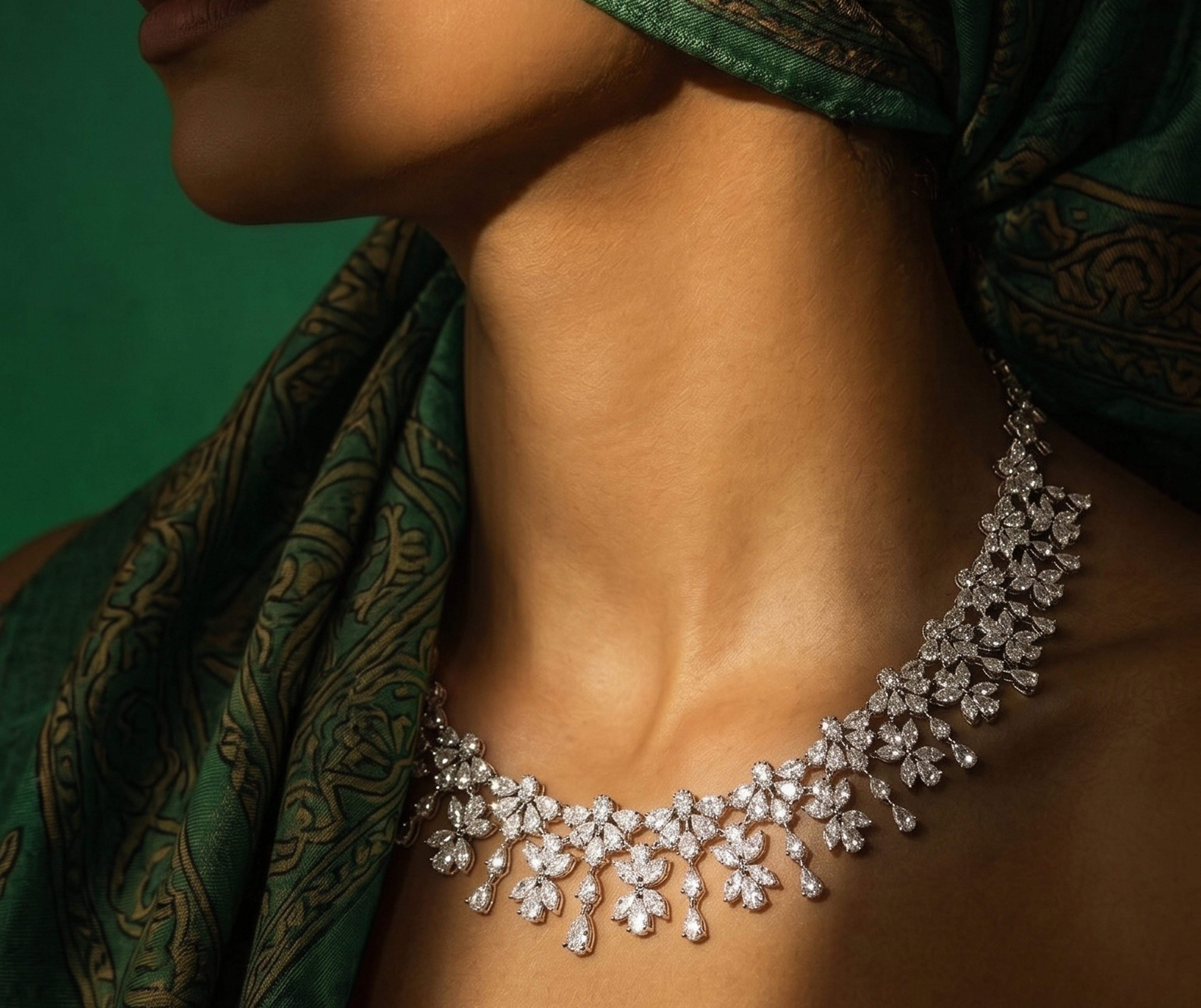 Woman wearing bespoke diamond necklace